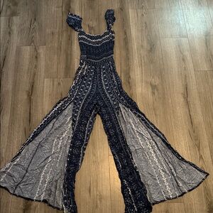 Boho Wide-Leg Navy Floral Jumpsuit